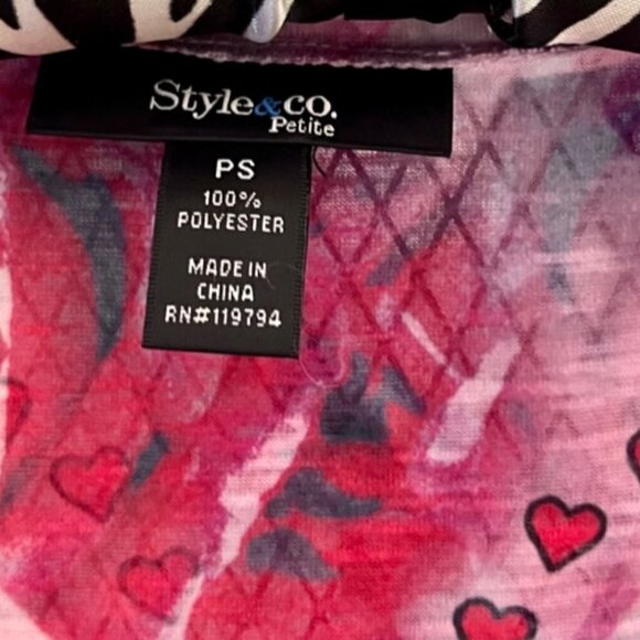 Style & Co Pink Red Hearts & Rhinestones V-Neck Size Size PS - Picture 8 of 8
